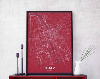 GRAZ Austria poster color Hometown City Print Modern Home Decor Office Decoration Wall Art Dorm Bedroom Gift