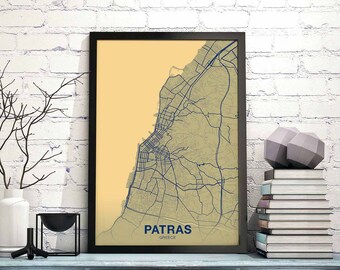 PATRAS Greece map poster color Hometown City Print Modern Home Decor Office Decoration Wall Art Dorm Bedroom Gift