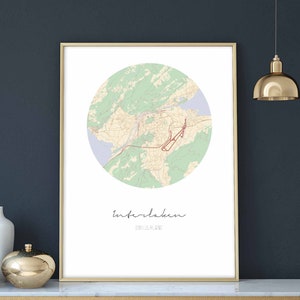 INTERLAKEN Switzerland map poster wall decor design modern minimal nordic travel bedroom home art vintage retro dorm nursery housewarming