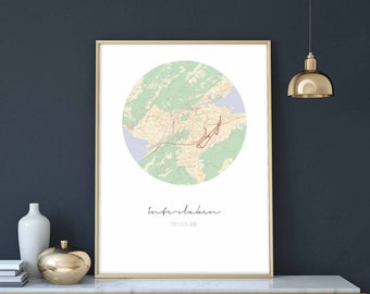 INTERLAKEN Switzerland map poster wall decor design modern minimal nordic travel bedroom home art vintage retro dorm nursery housewarming
