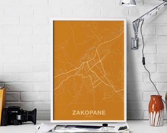 ZAKOPANE Poland map poster color Hometown City Print Modern Home Decor Office Decoration Wall Art Dorm Bedroom Gift