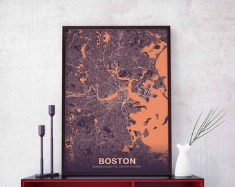 BOSTON Massachusetts MA US map poster color Hometown City Print Modern Home Decor Office Decoration Wall Art Dorm Bedroom Gift