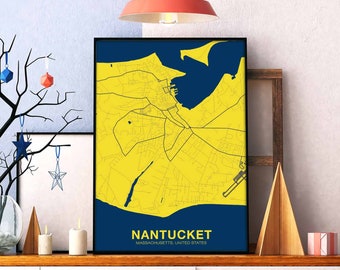 NANTUCKET Massachusetts MA USA map poster color Hometown City Print Modern Home Decor Office Decoration Wall Art Dorm Bedroom Gift