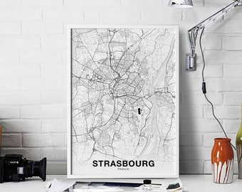 STRASBOURG France map poster black white Hometown City Print Modern Home Decor Office Decoration Wall Art Dorm Bedroom Gift