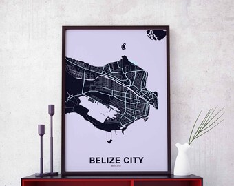 BELIZE CITY Belize poster color Hometown City Print Modern Home Decor Office Decoration Wall Art Dorm Bedroom Gift