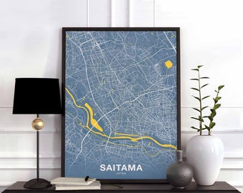 SAITAMA Japan map poster color Hometown City Print Modern Home Decor Office Decoration Wall Art Dorm Bedroom Gift