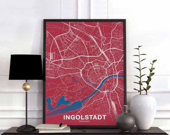 INGOLSTADT Germany map poster color Hometown City Print Modern Home Decor Office Decoration Wall Art Dorm Bedroom Gift