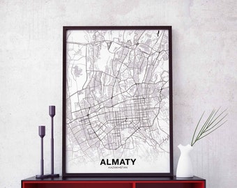 ALMATY Kazakhstan map poster black white Hometown City Print Modern Home Decor Office Decoration Wall Art Dorm Bedroom Gift