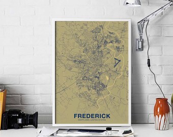 FREDERICK Maryland MD US map poster color Hometown City Print Modern Home Decor Office Decoration Wall Art Dorm Bedroom Gift