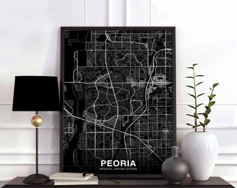 PEORIA Arizona AZ USA map poster black white Hometown City Print Modern Home Decor Office Decoration Wall Art Dorm Bedroom Gift