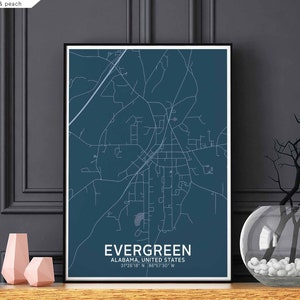 EVERGREEN Alabama USA Poster schwarz weiß Hometown City Print Modernes Wohndekor Büro Dekoration Wand Kunst Wohnheim Schlafzimmer Geschenk