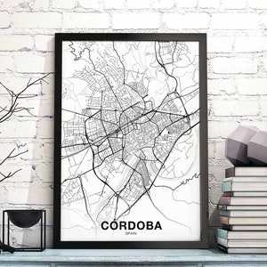 CORDOBA Spanien Karte Poster schwarz weiß Heimatstadt Stadt Print Modernes Wohndekor Büro Dekoration Wand Kunst Wohnheim Schlafzimmer Geschenk
