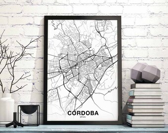 CORDOBA Spain map poster black white Hometown City Print Modern Home Decor Office Decoration Wall Art Dorm Bedroom Gift