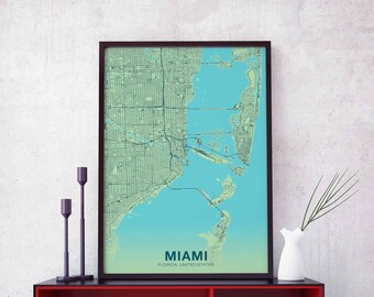MIAMI Florida FL USA poster color Hometown City Print Modern Home Decor Office Decoration Wall Art Dorm Bedroom Gift