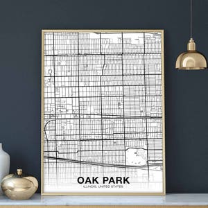 OAK PARK Illinois IL usa carte affiche noir blanc ville natale ville impression moderne décoration maison bureau décoration mur art dortoir chambre cadeau