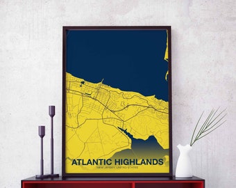 ATLANTIC HIGHLANDS New Jersey NJ us map poster color Hometown City Print Modern Home Decor Office Decoration Wall Art Dorm Bedroom Gift
