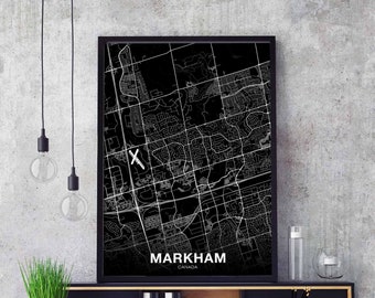 MARKHAM Canada map poster black white Hometown City Print Modern Home Decor Office Decoration Wall Art Dorm Bedroom Gift