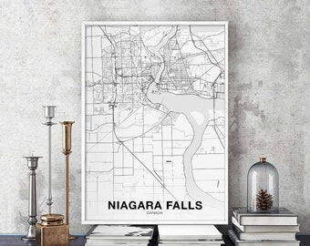NIAGARA FALLS Ontario Canada map poster black white Hometown City Print Modern Home Decor Office Decoration Wall Art Dorm Bedroom Gift