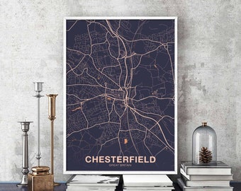 CHESTERFIELD Great Britain UK map poster color Hometown City Print Modern Home Decor Office Decoration Wall Art Dorm Bedroom Gift