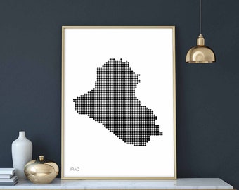 IRAQ minimal dots retro map poster black white wall decor design modern swiss scandinavian nordic housewarming travel