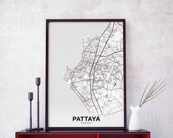 PATTAYA Thailand map poster Hometown City Print Modern Home Decor Office Decoration Wall Art Dorm Bedroom Gift