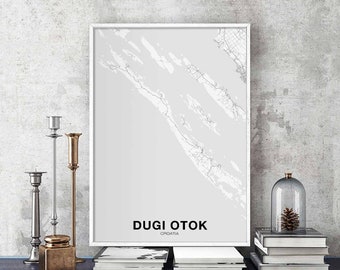 DUGI OTOK Croatia map poster black white Hometown City Print Modern Home Decor Office Decoration Wall Art Dorm Bedroom Gift