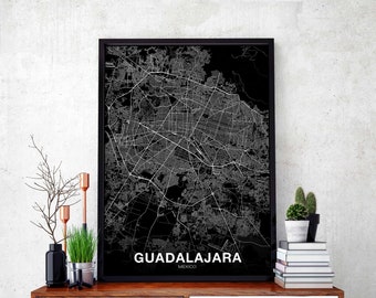 GUADALAJARA Mexico map poster black white Hometown City Print Modern Home Decor Office Decoration Wall Art Dorm Bedroom Gift