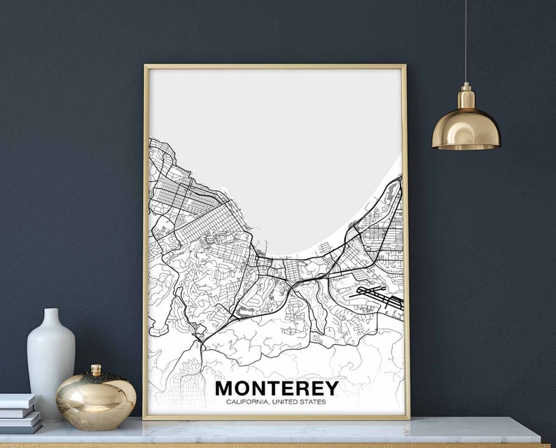 MONTEREY California CA USA map poster black white Hometown City Print Modern Home Decor Office Decoration Wall Art Dorm Bedroom Gift