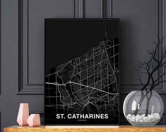 ST. CATHARINES Canada map poster black white Hometown City Print Modern Home Decor Office Decoration Wall Art Dorm Bedroom Gift