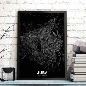 Póster con mapa de JUBA, Sudán del Sur, en blanco y negro, ciudad natal, impresión moderna, decoración del hogar, oficina, arte de pared, dormitorio, regalo