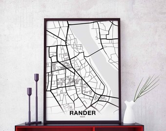 RANDER India map poster black white Hometown City Print Modern Home Decor Office Decoration Wall Art Dorm Bedroom Gift