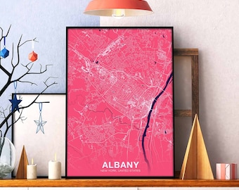 ALBANY New York NY US map poster color Hometown City Print Modern Home Decor Office Decoration Wall Art Dorm Bedroom Gift