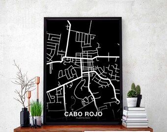 CABO ROJO Puerto Rico map poster black white Hometown City Print Modern Home Decor Office Decoration Wall Art Dorm Bedroom Gift