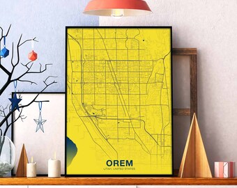 OREM Utah UT USA map poster color Hometown City Print Modern Home Decor Office Decoration Wall Art Dorm Bedroom Gift