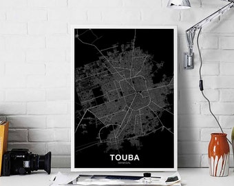 TOUBA  Senegal map poster black white Hometown City Print Modern Home Decor Office Decoration Wall Art Dorm Bedroom Gift