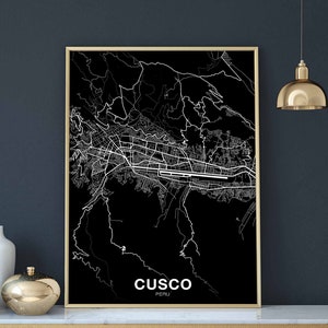 CUSCO pérou carte affiche noir blanc ville natale ville impression moderne décor à la maison bureau décoration mur art dortoir chambre cadeau