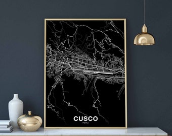 CUSCO Peru map poster black white Hometown City Print Modern Home Decor Office Decoration Wall Art Dorm Bedroom Gift