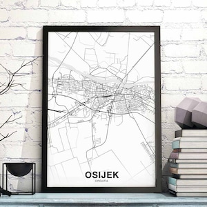 OSIJEK croatie carte affiche noir blanc ville natale ville impression moderne décor à la maison bureau décoration mur art dortoir chambre cadeau