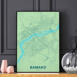 BAMAKO Mali carte affiche couleur ville natale ville impression moderne décor à la maison bureau décoration mur art dortoir chambre cadeau art