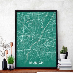 MUNICH allemagne carte affiche couleur ville natale ville impression moderne décor à la maison bureau décoration mur art dortoir chambre cadeau