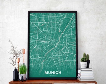 MUNICH Germany map poster color Hometown City Print Modern Home Decor Office Decoration Wall Art Dorm Bedroom Gift