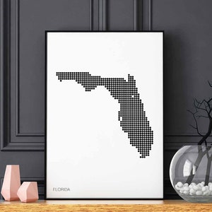 FLORIDA USA Poster Karte mit Punkten schwarz weiss Wand Kunst Geschenk für Sie Geschenk Vintage Karte Geschenk Heimat Geschenk für Sie Vintage