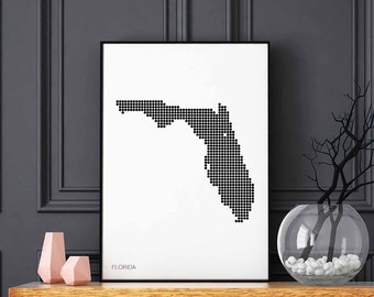 FLORIDA US state minimal dots retro map poster black white wall decor design modern swiss scandinavian nordic housewarming travel