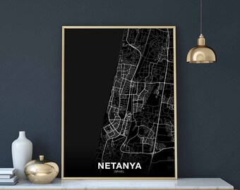 NETANYA Israel map poster black white Hometown City Print Modern Home Decor Office Decoration Wall Art Dorm Bedroom Gift