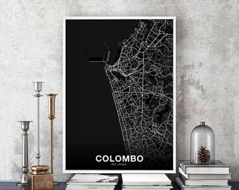 COLOMBO Sri Lanka map poster black white Hometown City Print Modern Home Decor Office Decoration Wall Art Dorm Bedroom Gift