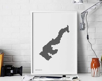 MONACO minimal dots retro map poster black white wall decor design modern swiss scandinavian nordic housewarming travel