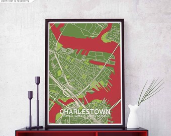 CHARLESTOWN Massachusetts USA map poster black white Hometown City Print Modern Home Decor Office Decoration Wall Art Dorm Bedroom Gift