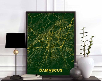 DAMASCUS Syria map poster color Hometown City Print Modern Home Decor Office Decoration Wall Art Dorm Bedroom Gift