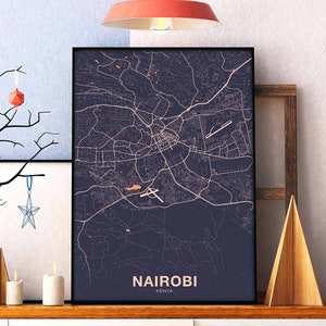 NAIROBI Kenya carte affiche couleur ville natale ville impression moderne décor à la maison bureau décoration mur art dortoir chambre cadeau art