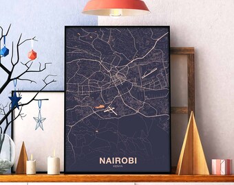 NAIROBI Kenya map poster color Hometown City Print Modern Home Decor Office Decoration Wall Art Dorm Bedroom Gift art
